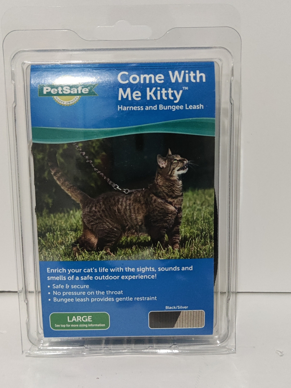 PetSafe Come With Me Kitty Harness and Bungee Leash in Black and Silver